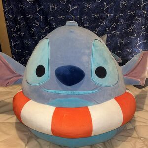 JUMBO Disney Squishmallow Stitch At The Beach 24" Plush Striped Life Preserver